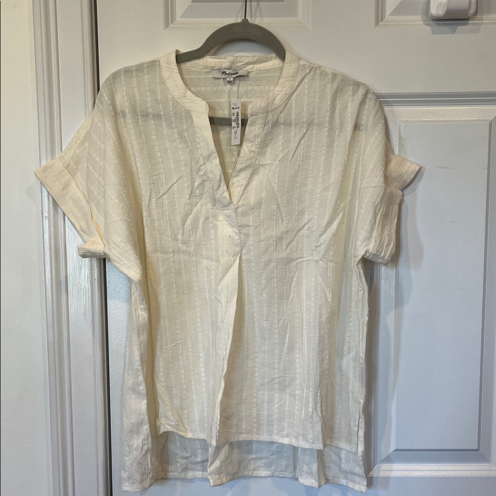 Madewell Cream Textured Short-Sleeve Split-Neck Top